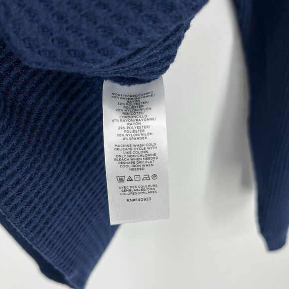 LOFT Sweater Size Small Women Navy Waffle Knit Shirt Collared V Neck Long Sleeve - Picture 6 of 7